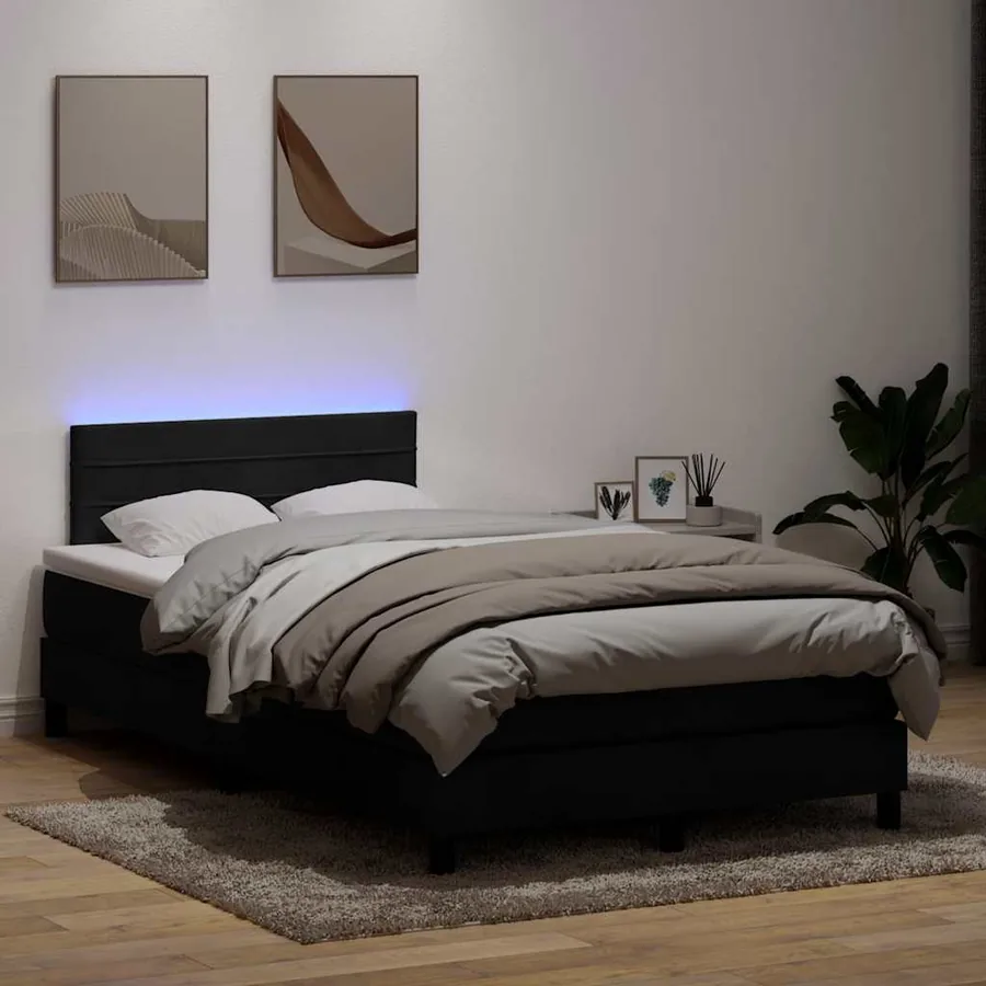 Sommier à lattes de lit avec matelas et LED noir 120x220 cm velours
