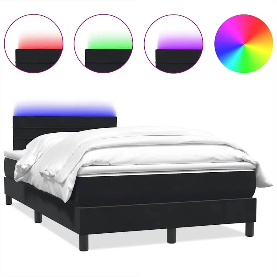 Sommier à lattes de lit avec matelas et LED noir 120x220 cm velours - 2