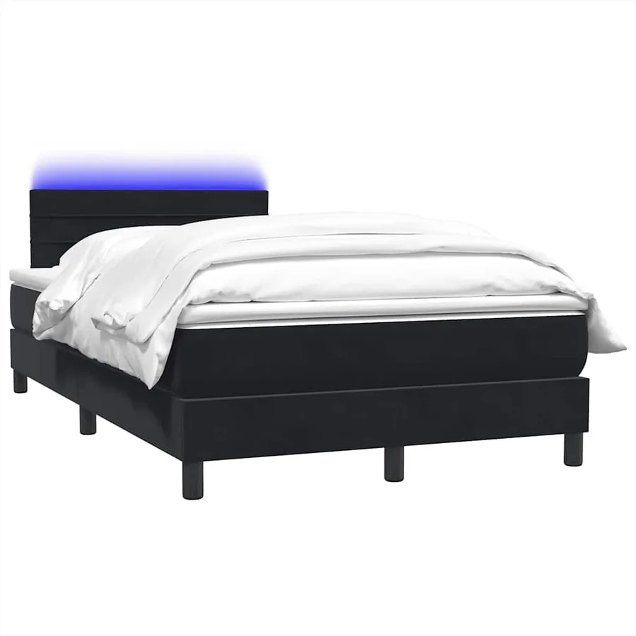 Sommier à lattes de lit avec matelas et LED noir 120x220 cm velours - 3