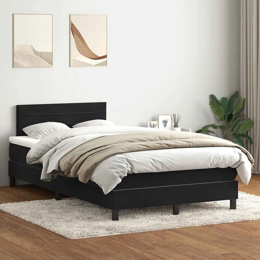 Sommier à lattes de lit avec matelas et LED noir 120x220 cm velours - 4