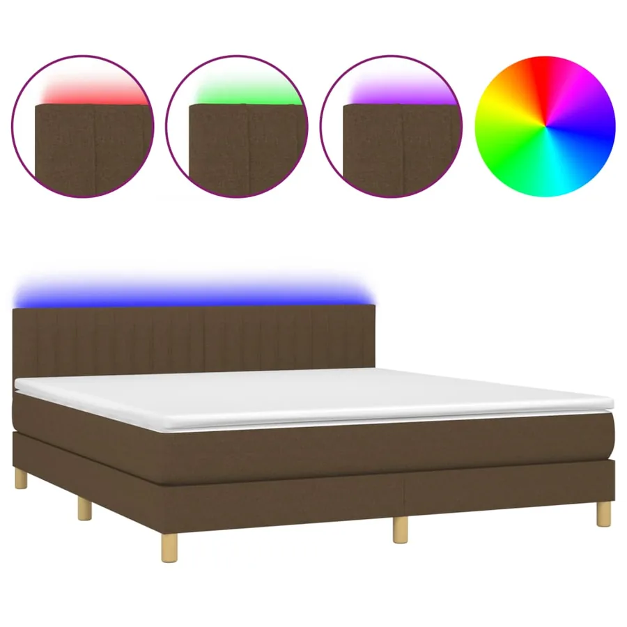 Sommier à lattes de lit matelas et LED Marron foncé 160x200 cm - 2