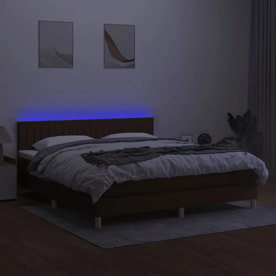Sommier à lattes de lit matelas et LED Marron foncé 160x200 cm - 3