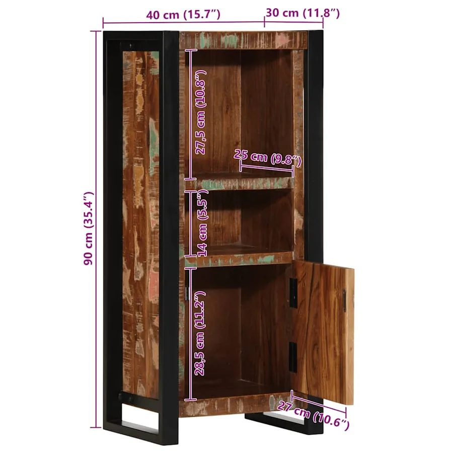 Armoire de salle de bain 40x30x90 cm bois massif récupération - 12