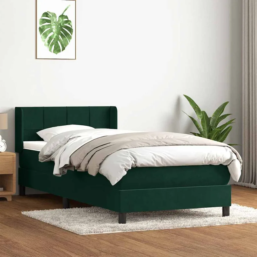 Sommier à lattes de lit et matelas vert foncé 100x220cm velours