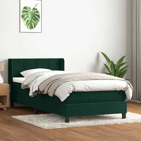 Sommier à lattes de lit et matelas vert foncé 100x220cm velours
