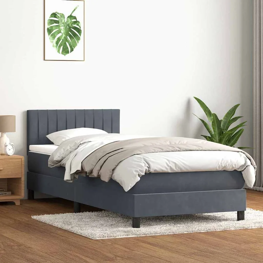 Sommier à lattes de lit et matelas gris foncé 100x220cm velours - 3