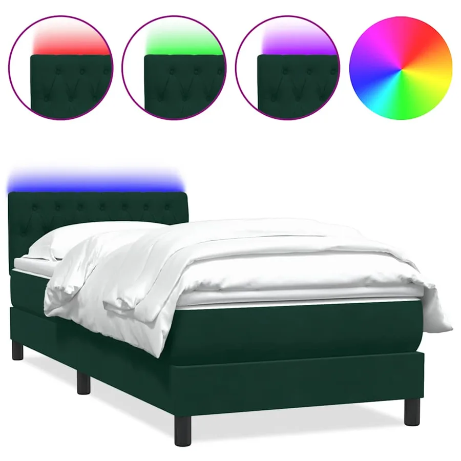 Sommier à lattes de lit et matelas et LED vert foncé 100x220cm velours - 2