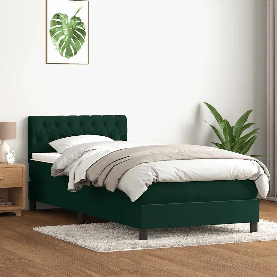 Sommier à lattes de lit et matelas et LED vert foncé 100x220cm velours - 4