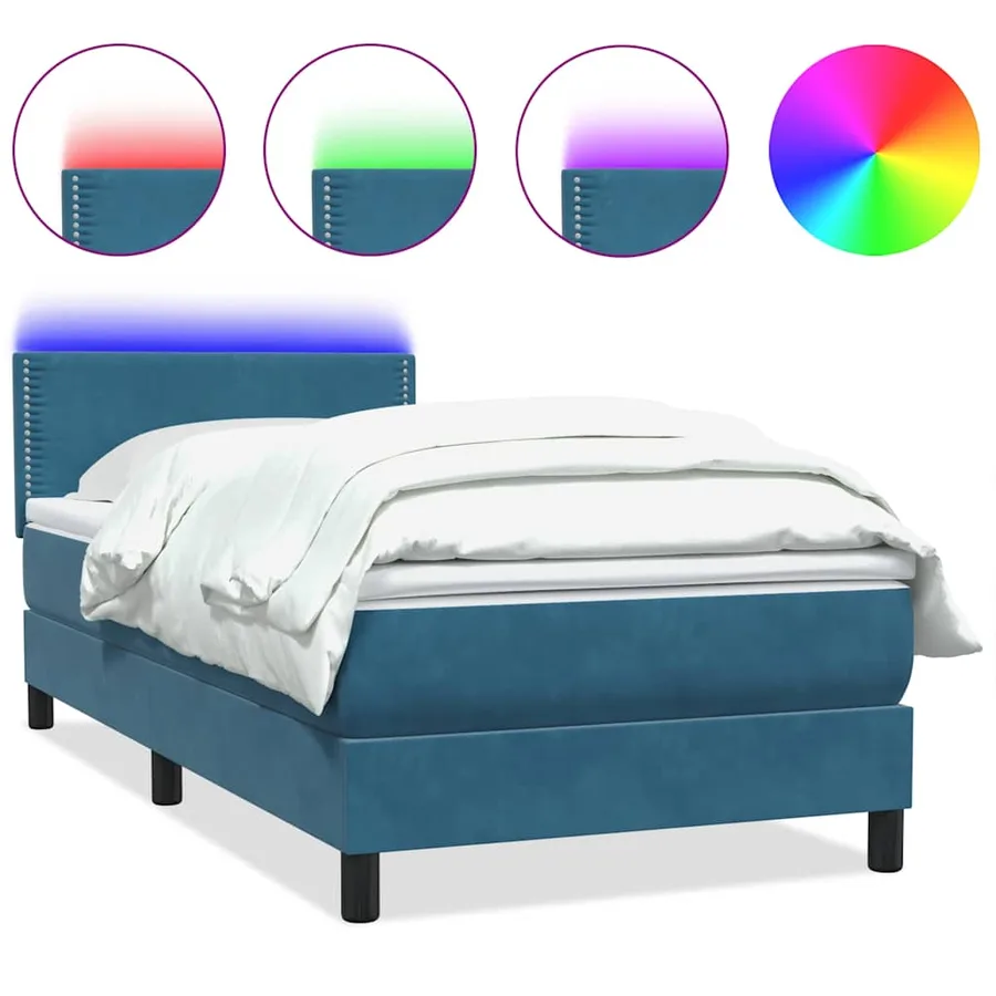 Sommier à lattes de lit et matelas et LED bleu foncé 100x220cm velours - 2