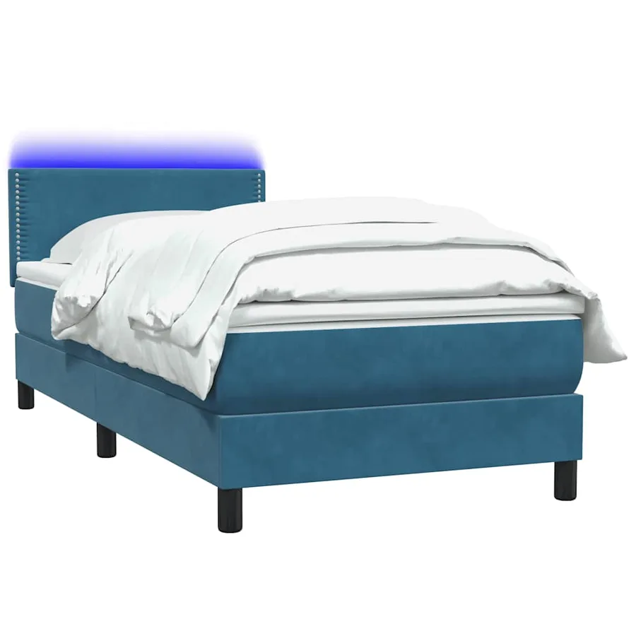 Sommier à lattes de lit et matelas et LED bleu foncé 100x220cm velours - 3