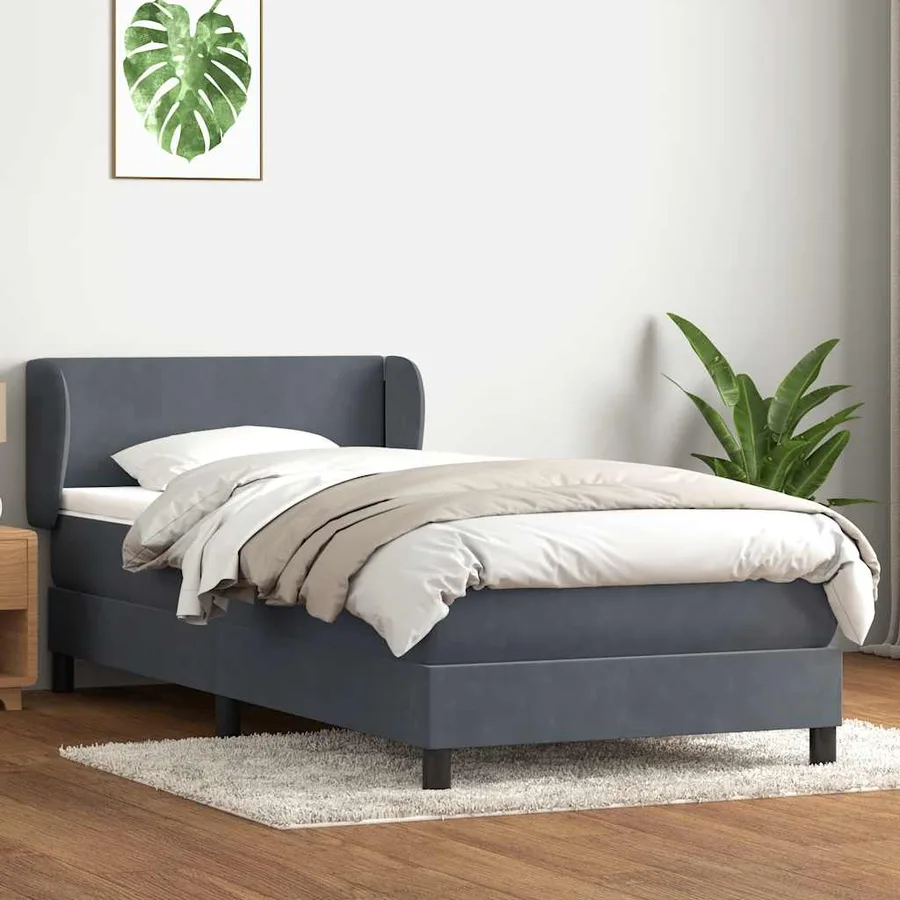Sommier à lattes de lit et matelas gris foncé 100x220cm velours - 3