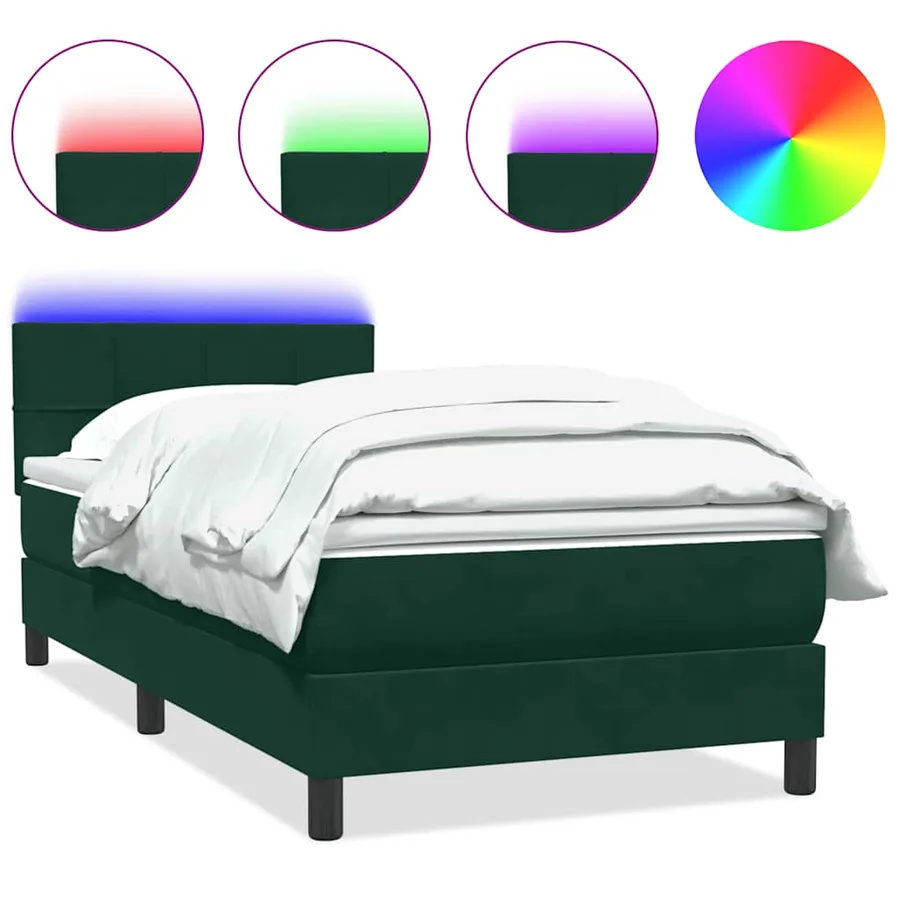 Sommier à lattes de lit et matelas et LED vert foncé 100x220cm velours - 2