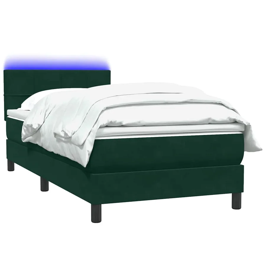 Sommier à lattes de lit et matelas et LED vert foncé 100x220cm velours - 3