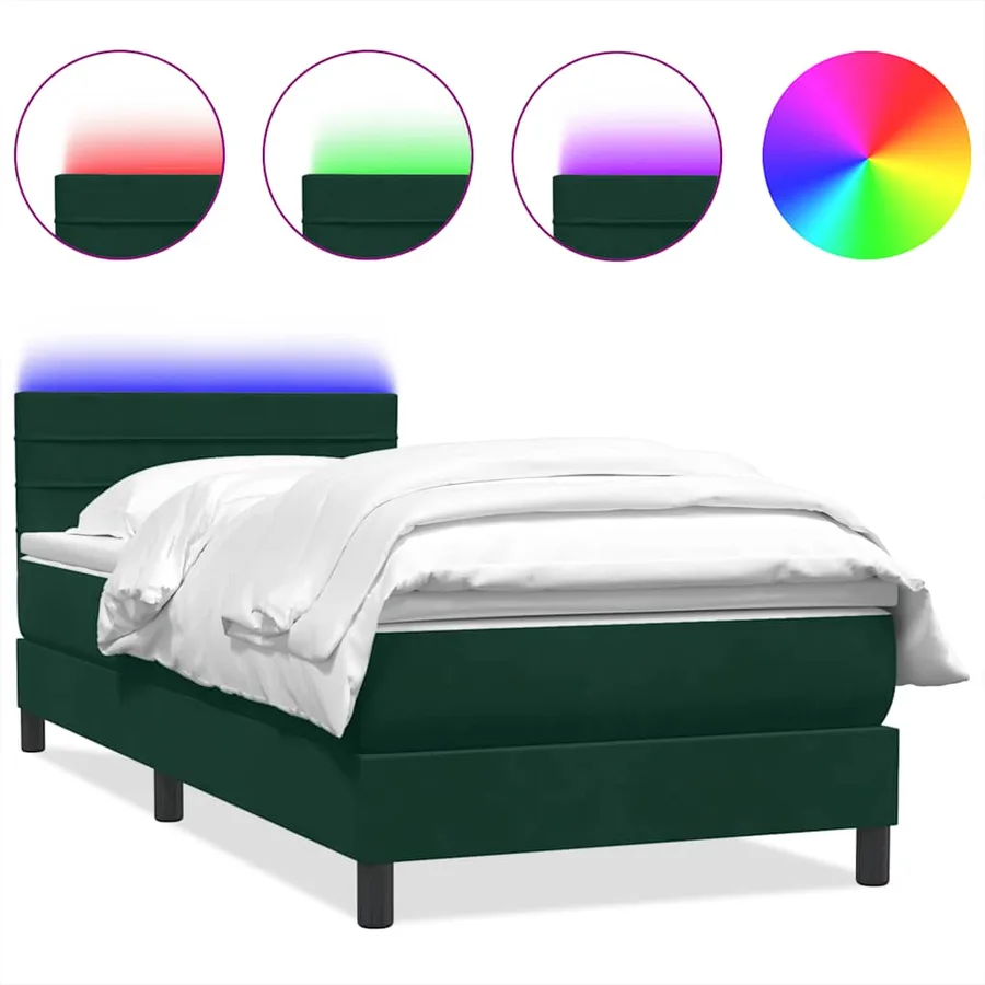 Sommier à lattes de lit et matelas et LED vert foncé 100x220cm velours - 2