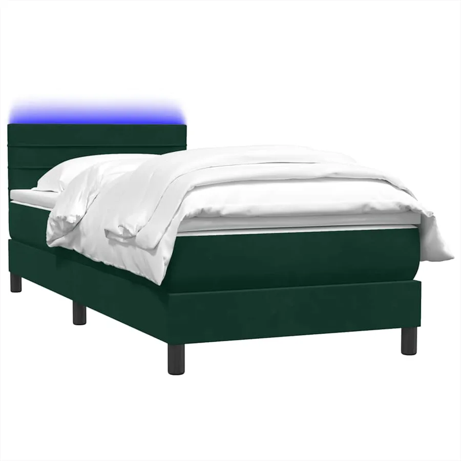 Sommier à lattes de lit et matelas et LED vert foncé 100x220cm velours - 3
