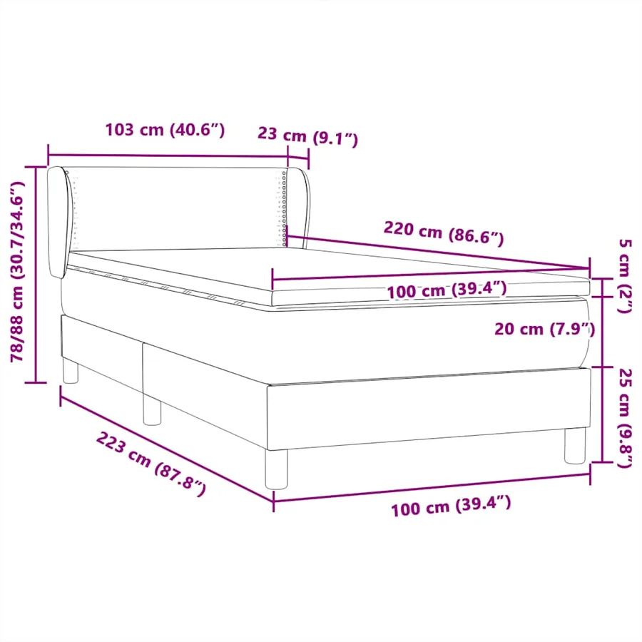 Sommier à lattes de lit avec matelas noir 100x220 cm velours - 12