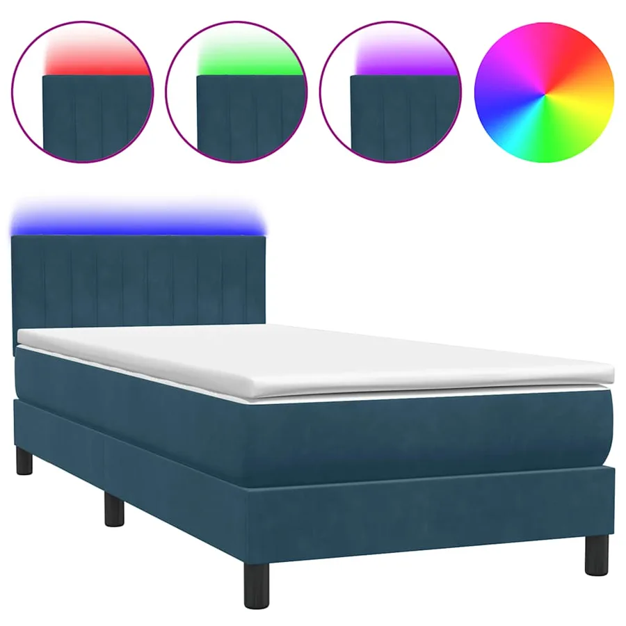 Sommier à lattes de lit et matelas et LED bleu foncé 100x220cm velours - 2