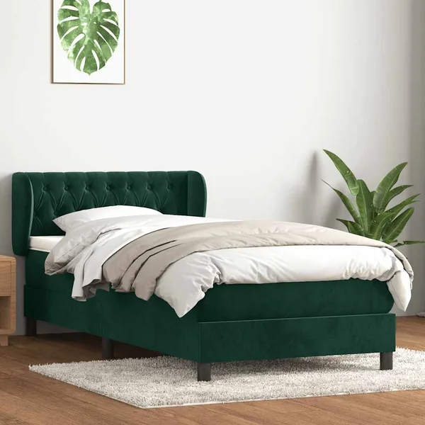 Sommier à lattes de lit et matelas vert foncé 100x220cm velours