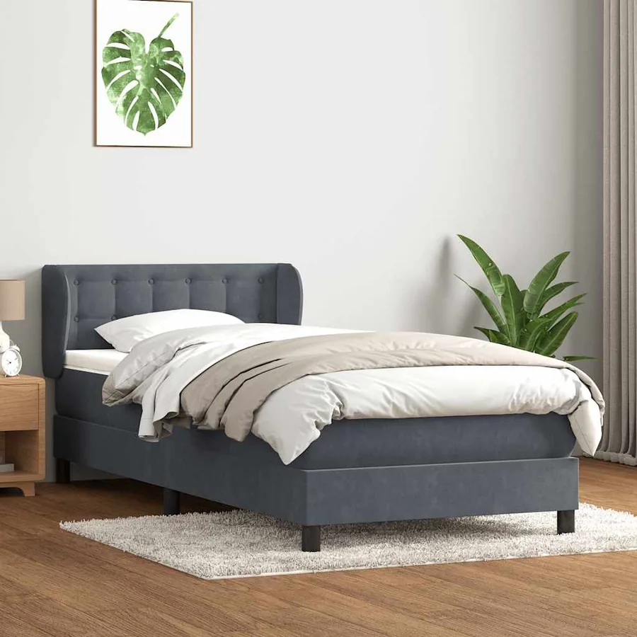 Sommier à lattes de lit et matelas gris foncé 100x220cm velours