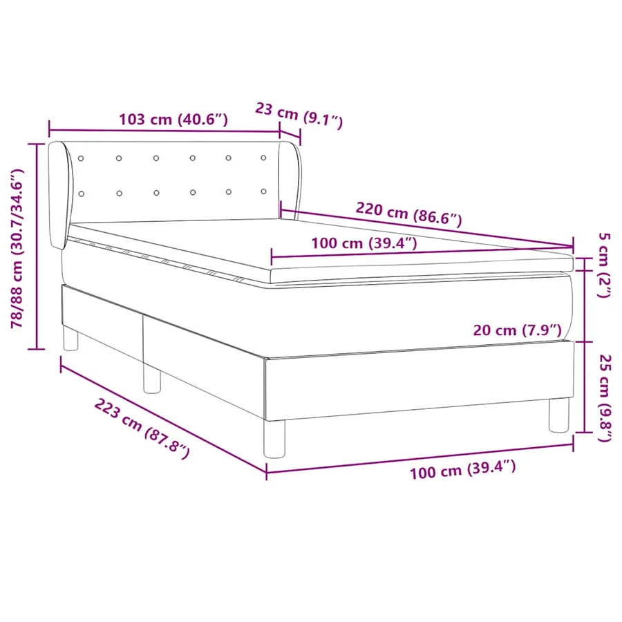 Sommier à lattes de lit et matelas gris foncé 100x220cm velours - 12