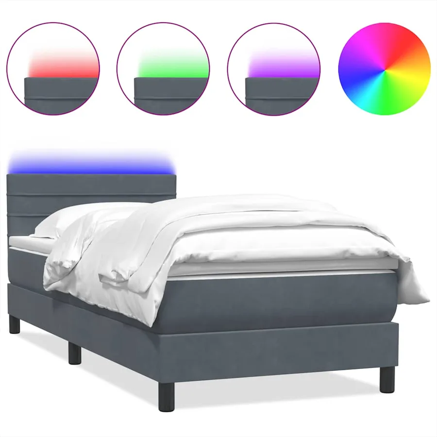Sommier à lattes de lit et matelas et LED gris foncé 100x220cm velours - 2