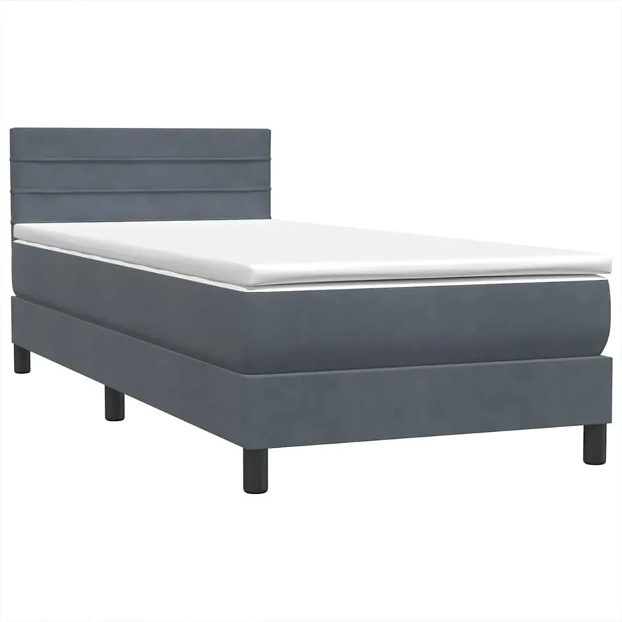 Sommier à lattes de lit et matelas et LED gris foncé 100x220cm velours - 5
