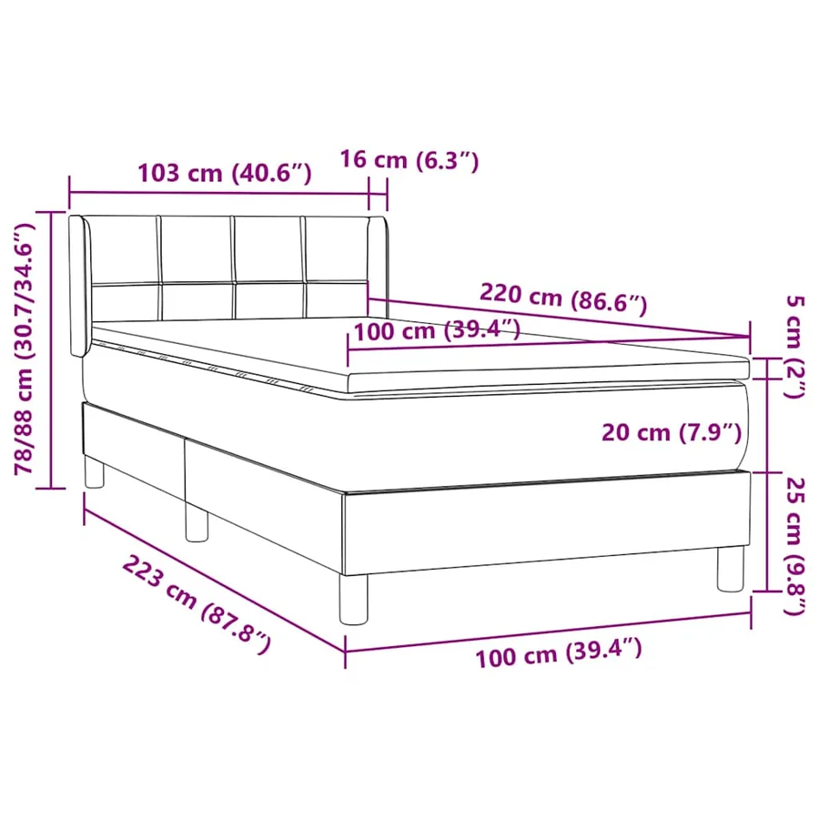 Sommier à lattes de lit avec matelas rose 100x220 cm velours - 12