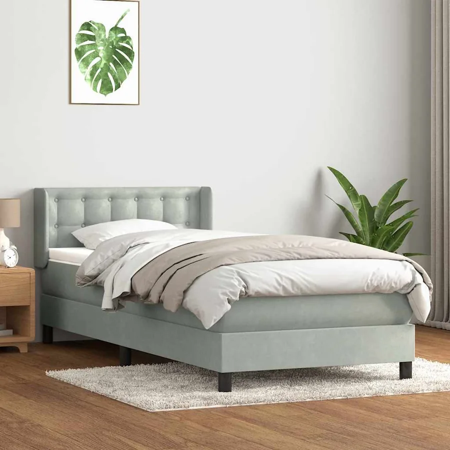 Sommier à lattes de lit et matelas gris clair 100x220cm velours