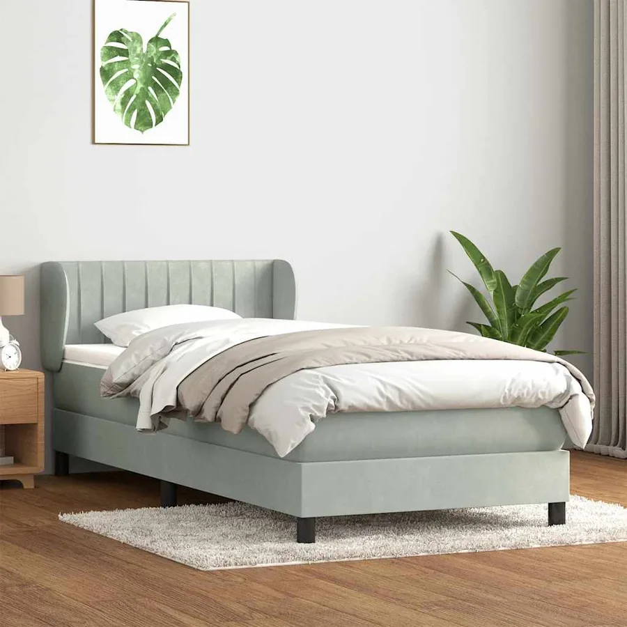 Sommier à lattes de lit et matelas gris clair 100x220cm velours
