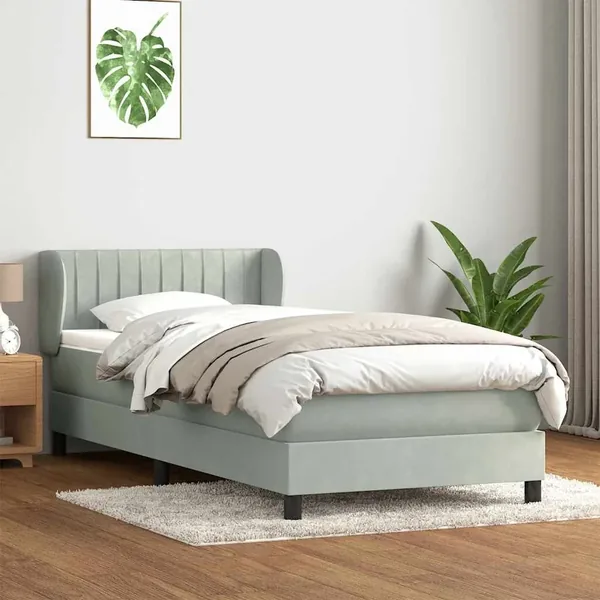 Sommier à lattes de lit et matelas gris clair 100x220cm velours