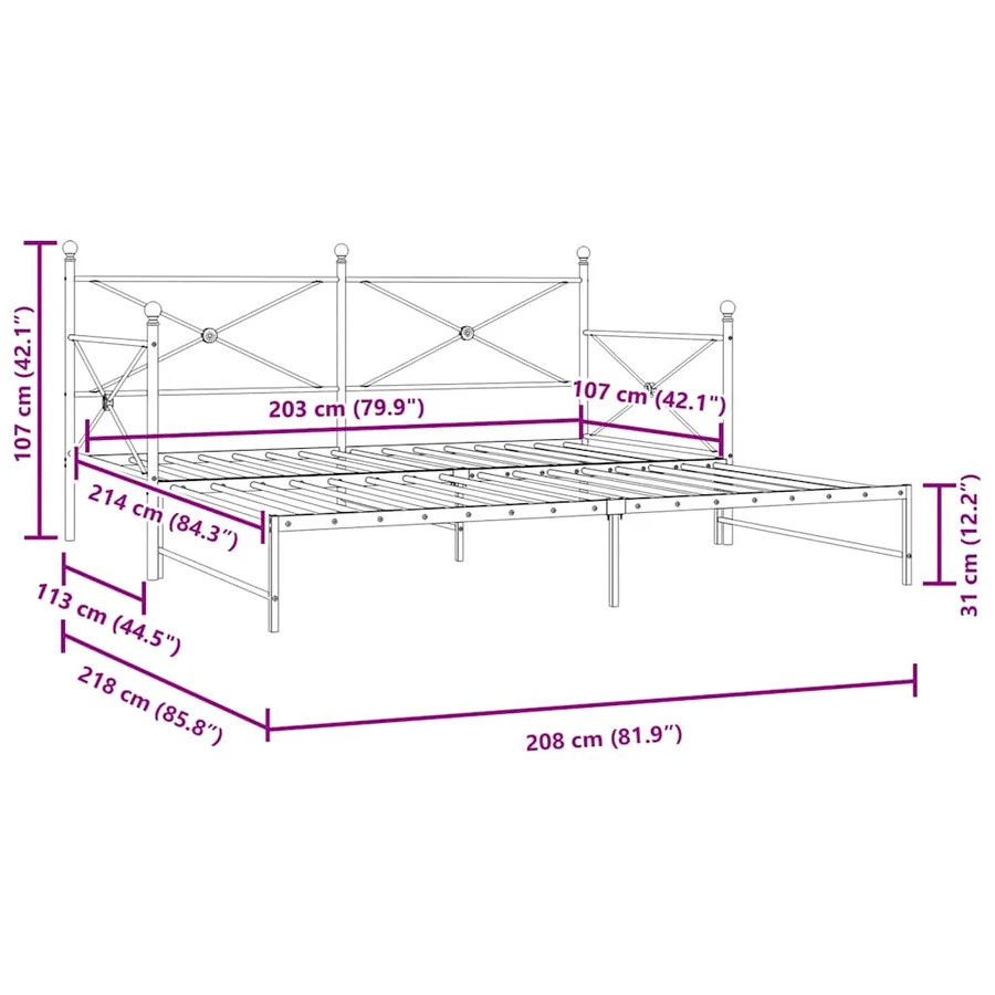 Lit de jour avec lit gigogne sans matelas blanc 107x203cm acier - 13