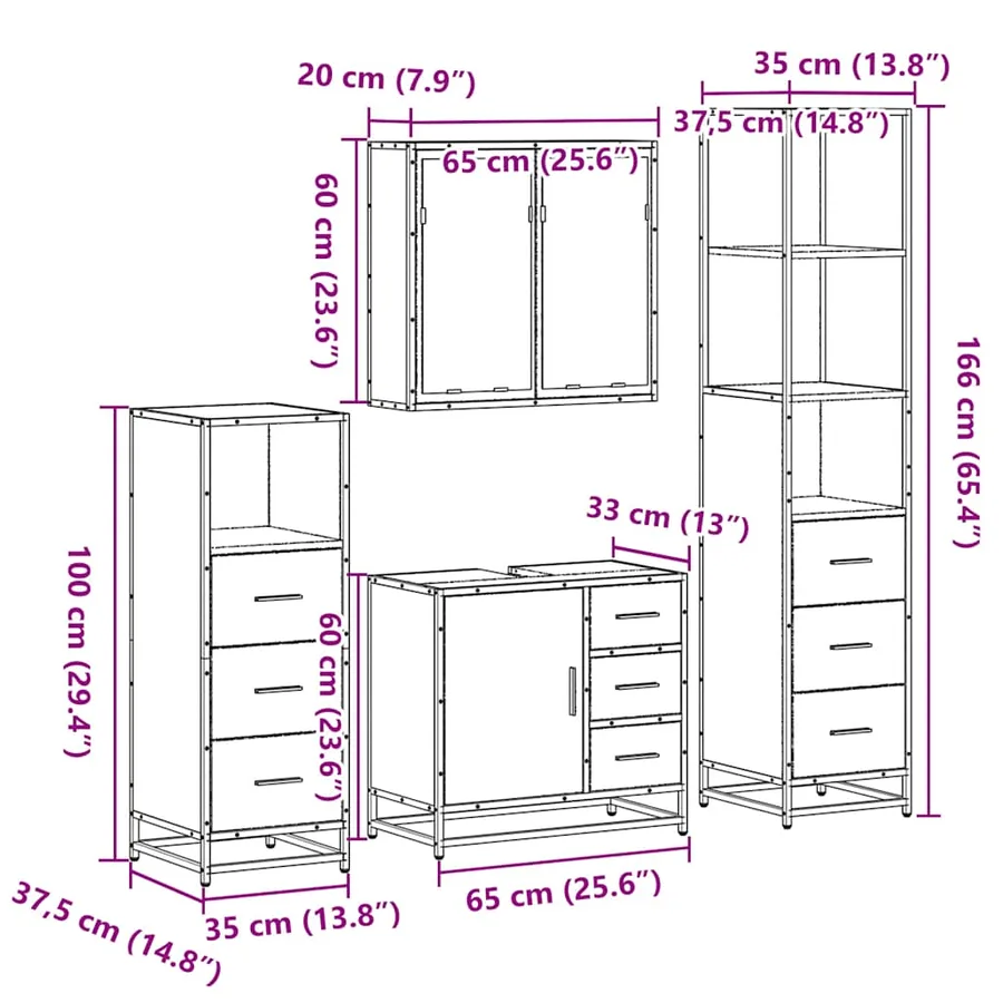 Ensemble meubles salle de bain 4 pcs chêne fumé bois ingénierie - 11
