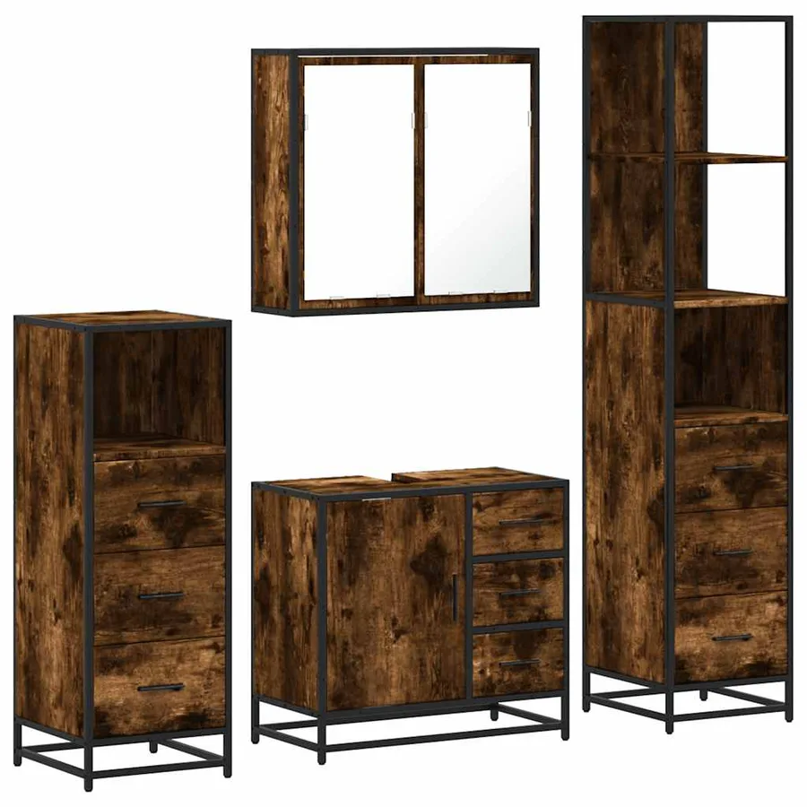 Ensemble meubles salle de bain 4 pcs chêne fumé bois ingénierie - 2