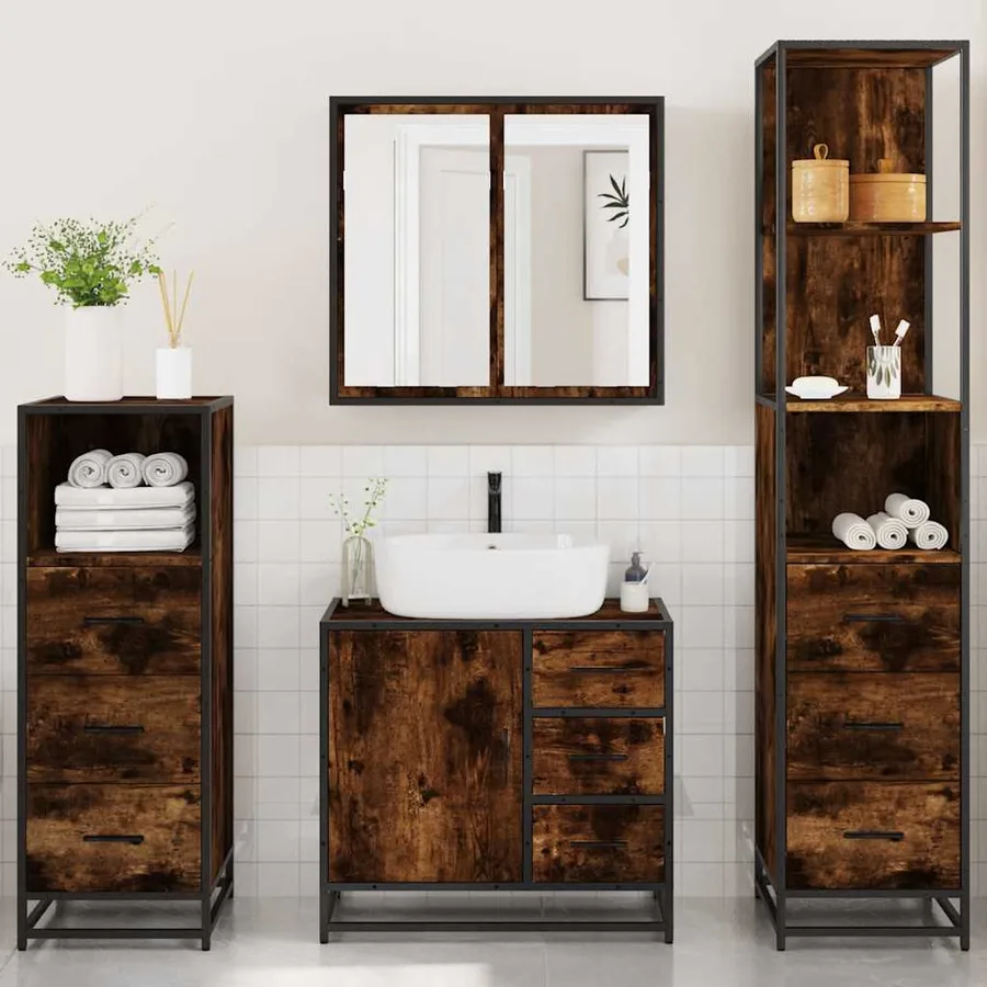 Ensemble meubles salle de bain 4 pcs chêne fumé bois ingénierie - 4