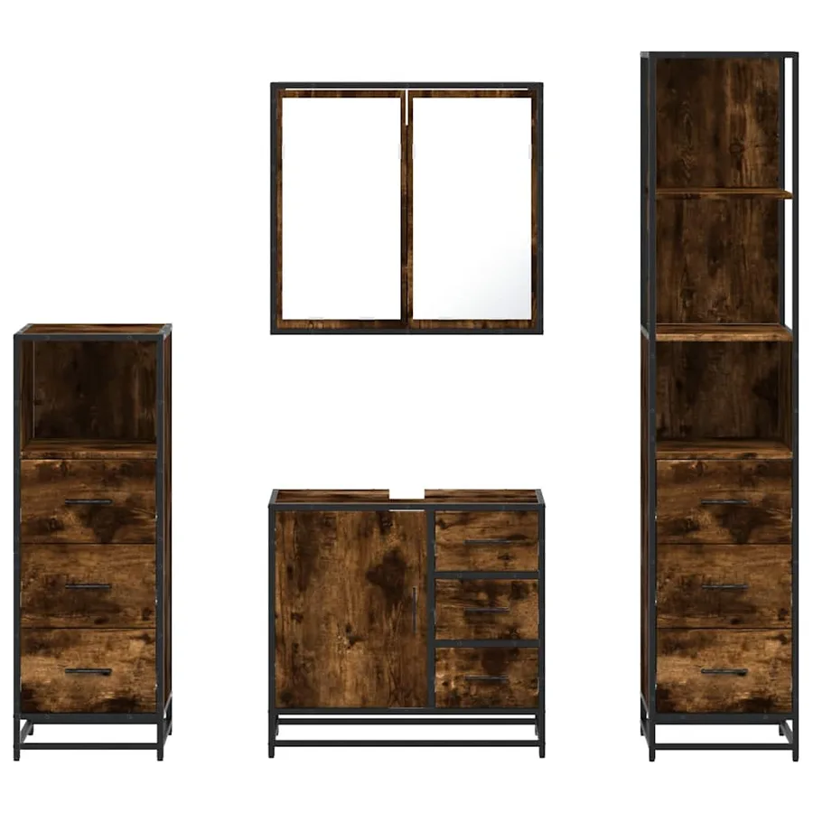 Ensemble meubles salle de bain 4 pcs chêne fumé bois ingénierie - 5