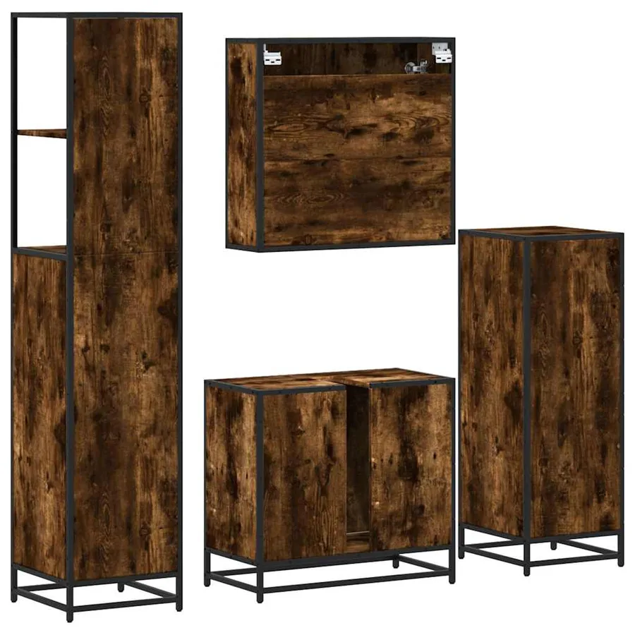 Ensemble meubles salle de bain 4 pcs chêne fumé bois ingénierie - 8