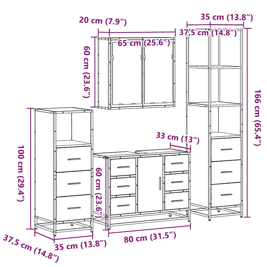 Ensemble meubles salle de bain 4 pcs chêne fumé bois ingénierie - 11