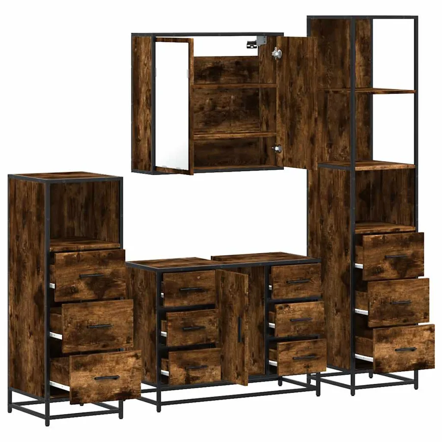 Ensemble meubles salle de bain 4 pcs chêne fumé bois ingénierie - 6