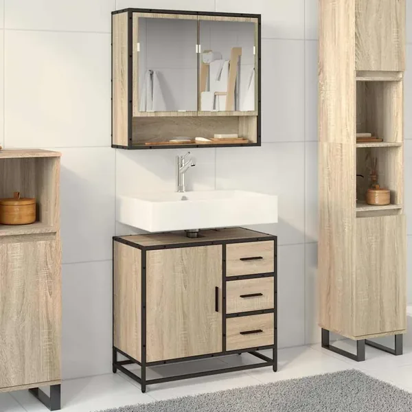 Armoire lavabo de salle de bain chêne sonoma bois d'ingénierie