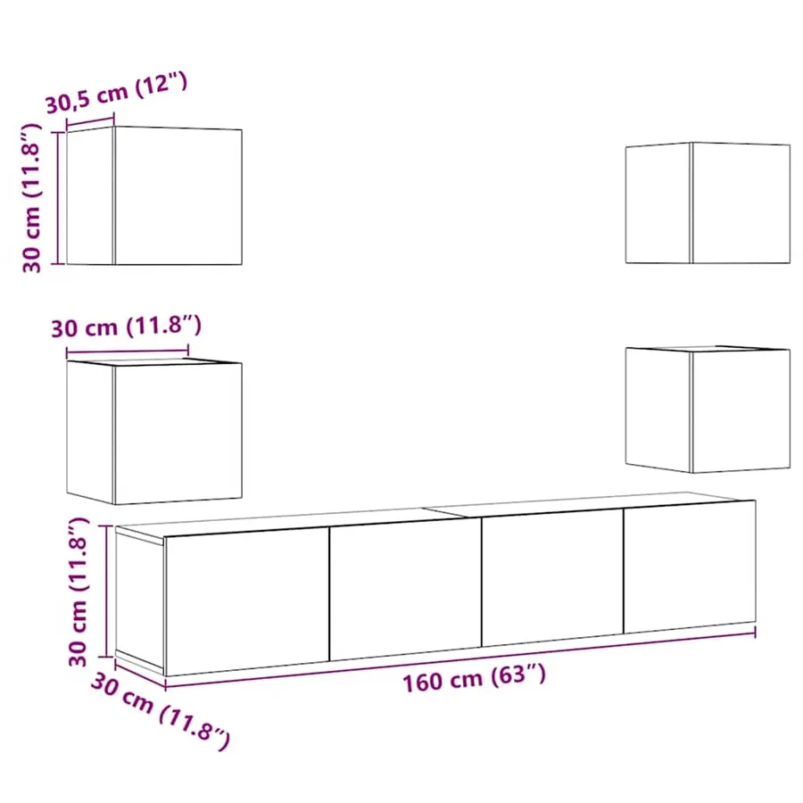 Meubles TV muraux 6 pcs vieux bois bois d'ingénierie - 10