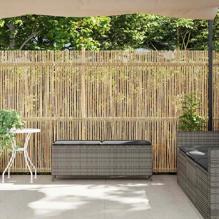 Banc de jardin avec coussin gris 110x30x40,5 cm résine tressée - 3