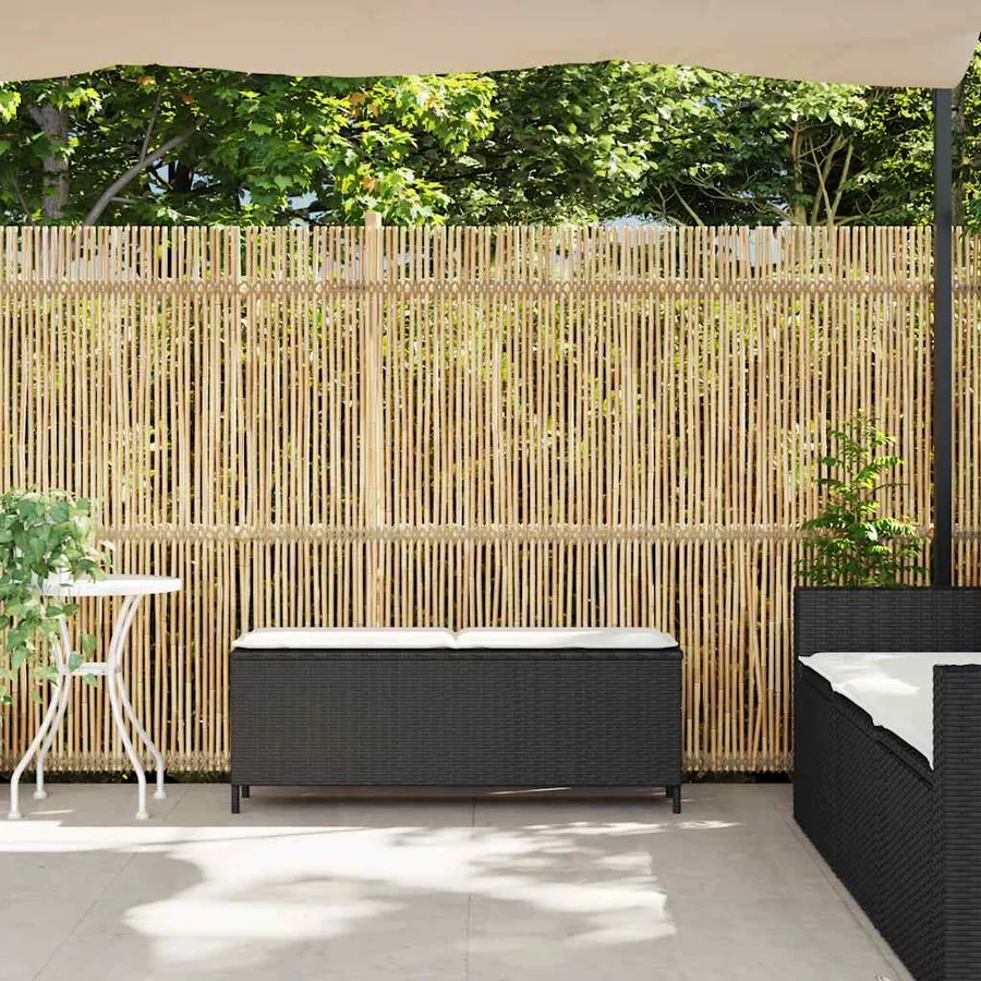 Banc de jardin avec coussin noir 110x30x40,5 cm résine tressée - 3