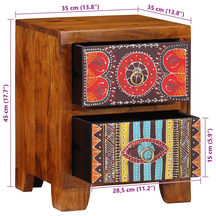 Table de chevet 35x35x45 cm bois d'acacia massif - 9