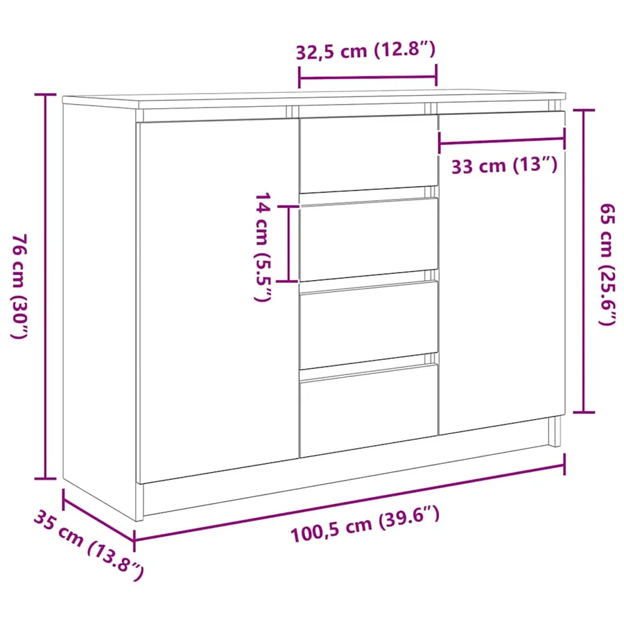 Buffet avec tiroirs chêne fumé 100,5x35x76 cm bois d'ingénierie - 13