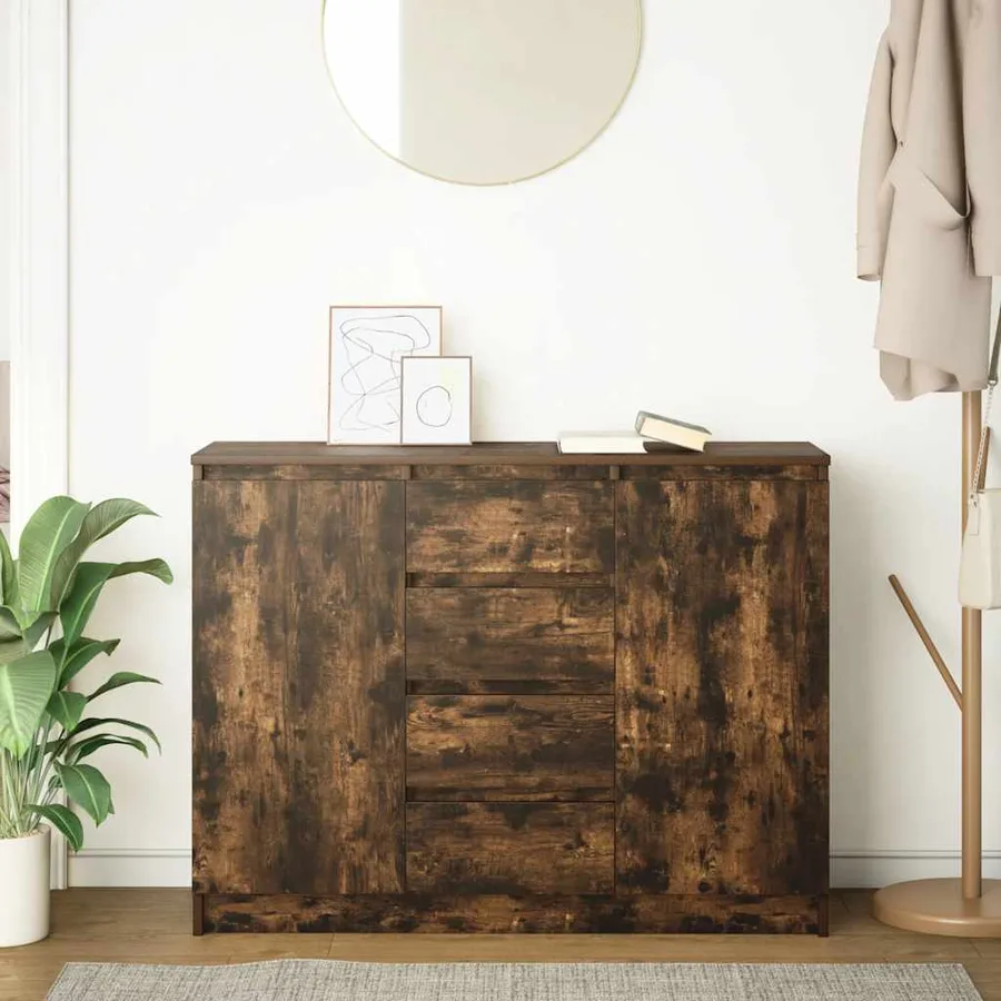 Buffet avec tiroirs chêne fumé 100,5x35x76 cm bois d'ingénierie - 3