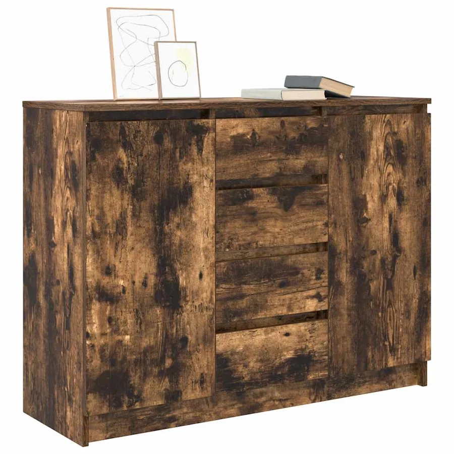 Buffet avec tiroirs chêne fumé 100,5x35x76 cm bois d'ingénierie - 4