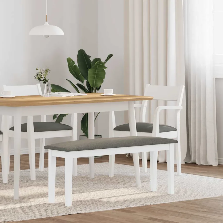 Banc 110 cm blanc bois massif caoutchouc