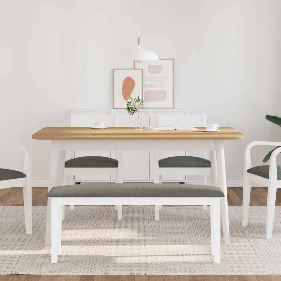 Banc 110 cm blanc bois massif caoutchouc - 3