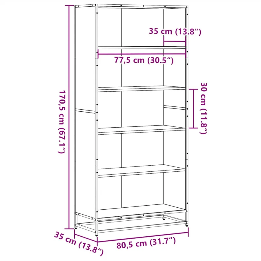 Bibliothèque chêne marron 80,5x35x170,5 cm bois d'ingénierie - 9