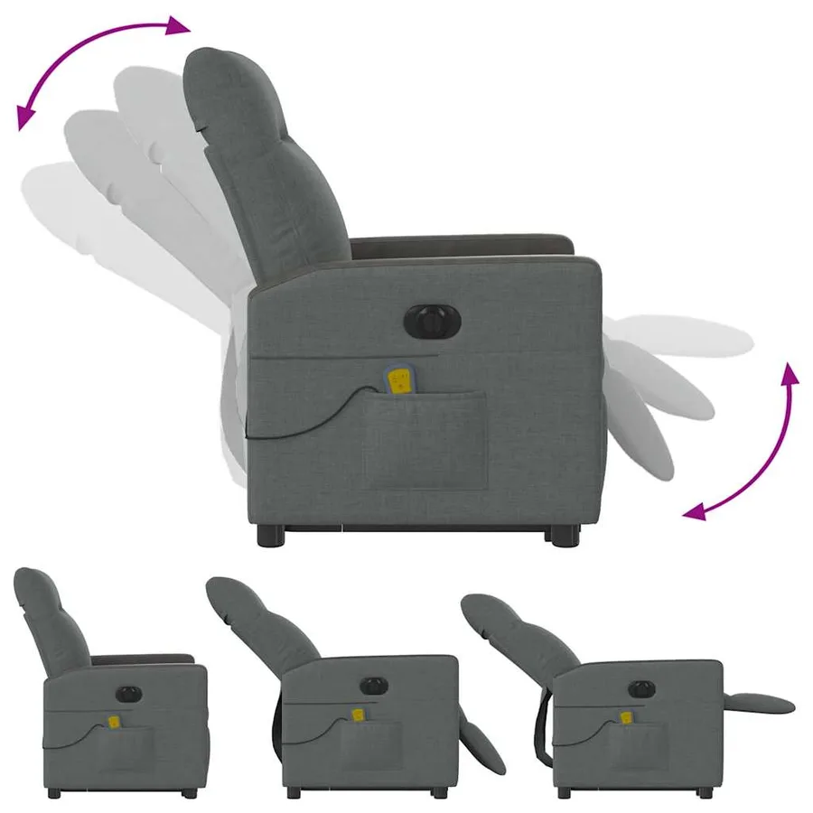 Fauteuil inclinable de massage électrique Gris foncé Tissu - 8